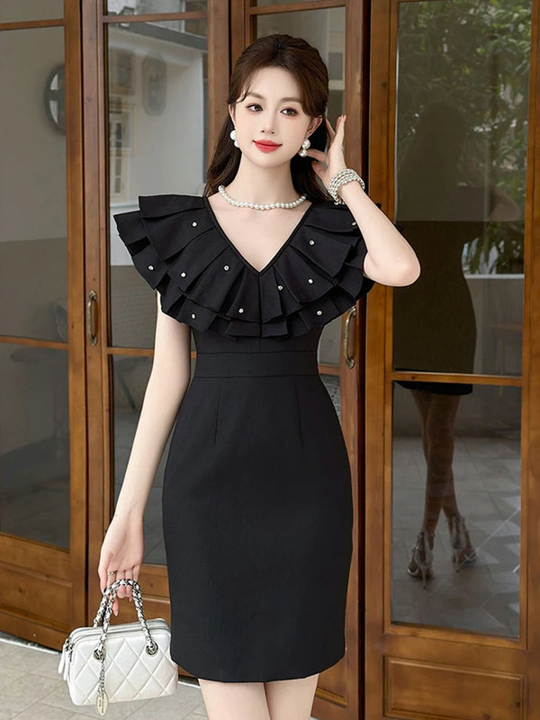 Elegant Ruffle Sleeve Pencil Dress for Formal Occasion